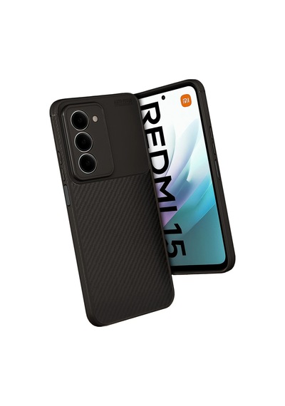 Xiaomi Redmi 15 4g Uyumlu Kılıf Karbon Tasarım Kamera Korumalı Silikon Telefon Kılıfı Kapak Siyah