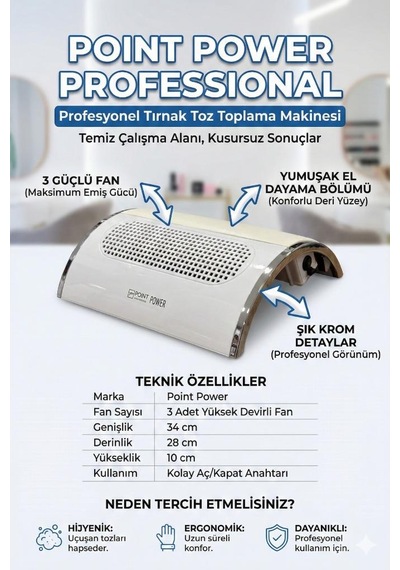 Point 3 Fanlı Ergonomik El Yormayan Profesyonel Toz Çekme Makinesi Cck-0064