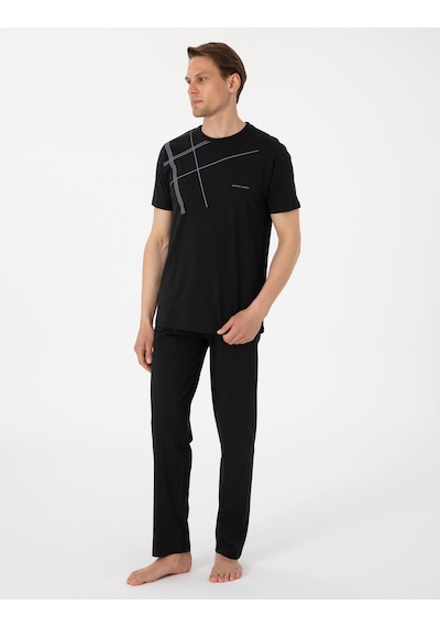 Pierre Cardin %100 Pamuk 6081 Luxury Kısa Kol Erkek Pijama Takımı Siyah