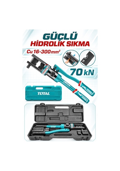 Total Profesyonel Hidrolik Kablo Pabuç Sıkma Pensesi 70 Kn, 16 240 Mm², Full Kalıp Takımı Dahil
