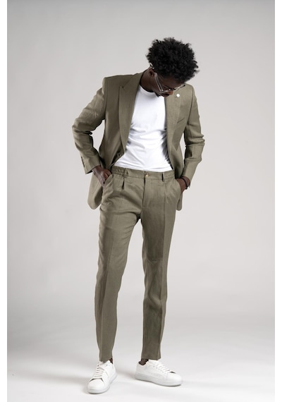 Sir Regular Fit Yarım Astarlı %100 Linen Keten Kumaş Takım Elbise 001
