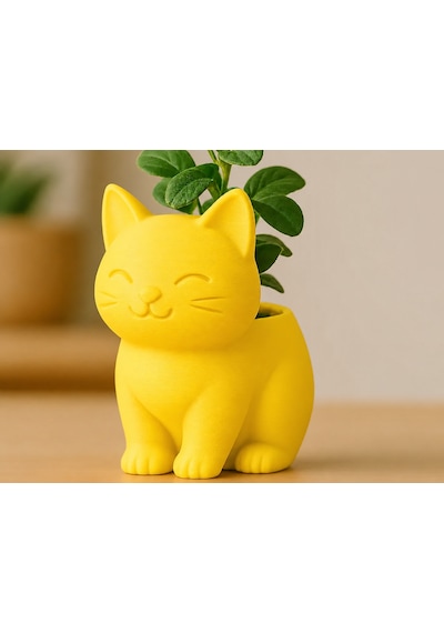 3d Baskı Sevimli Kedi Saksı - Figürlü Sukulent Saksısı-sarı Çok Renkli