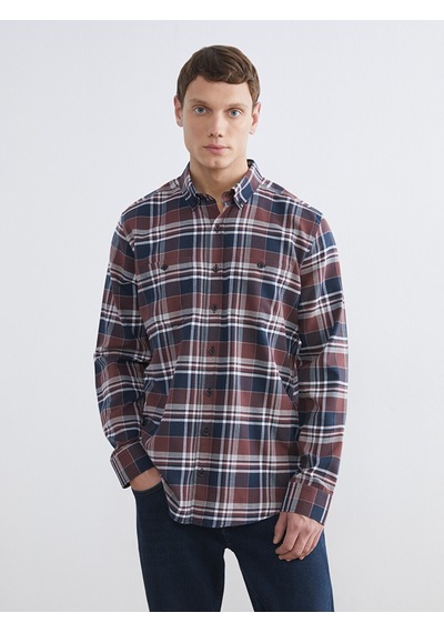 Lcwaıkıkı Classic Bordo Regular Fit Ekose Gabardin Erkek Gömlek