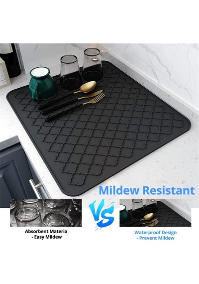 Silikon Bulaşık Kurutma Matı, Kaymaz Ve Kolay Temizlenebilir Silikon Mat, Isıya Dayanıklı, Bulaşıklar Ve Tezgah Üstü İçin, Buzdolabı Çekmece Astarı Gri 40x30cm Açık Gri - Çok Renkli