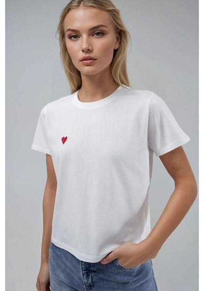 Hiccup Nakışlı Bisiklet Yaka Kısa Kollu %100 Pamuk T-shirt Beyaz