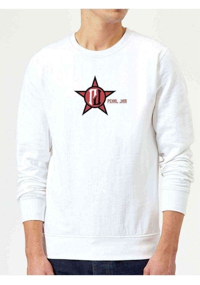 Pearl Jam Logo Baskılı Beyaz Erkek Örme Sweatshirt