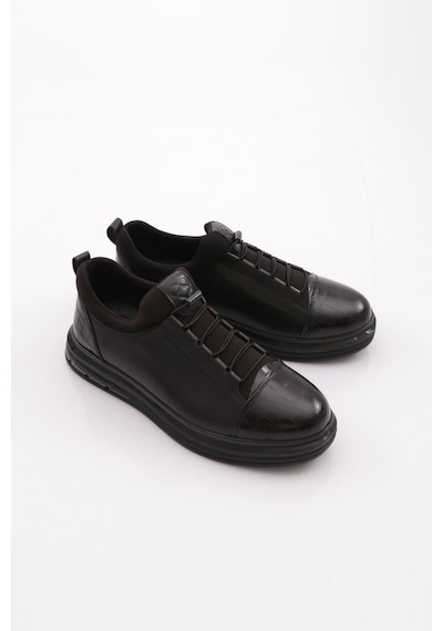 Dgn 2045 Erkek Düz Taban Sneaker Siyah Siyah Kroko