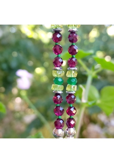 2815 Ateş Opal Garnet Lal Zebercet Yeşim Hematit Gümüş 925 Aparatlı El Yapımı Kolye Çok renkli