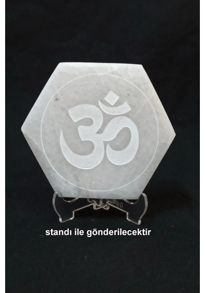 Ohm Sembolü Enerji Yükleyici Beyaz Selenit Altıgen Plaka 58ao