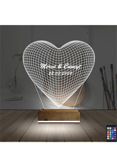 Luvivia Kalp Sevgiliye Hediye Kişiye Özel 3d Lamba - Masa Gece Lambası V16 Şeffaf
