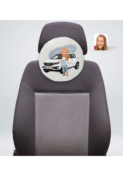 Kişiye Özel Plakalı Kadın Kia Sportage Karikatürlü Yuvarlak Araç (503988982)