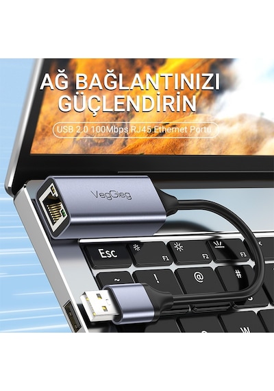 Veggieg Usb 2.0 100mbps Rj45 Lan Ethernet İnternet Çevirici Dönüştürücü