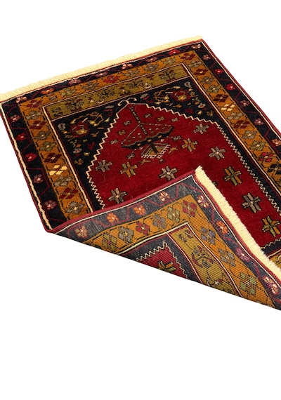 El Dokuma Küçük Yahyalı Halısı Seccade 87x110 Kırmızı %100 Yün Kök Boya Seccade Kırmızı