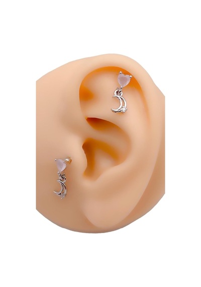 Taşlı Kalp Sallantılı Ay Tragus Helix Piercing 1adet çok renkli