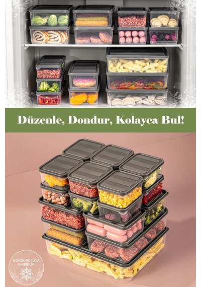 Vienev 19'lu Buzdolabı Düzenleyici Organizer Mikrodalgaya Uygun Difriz Saklama Kabı Gri Gri