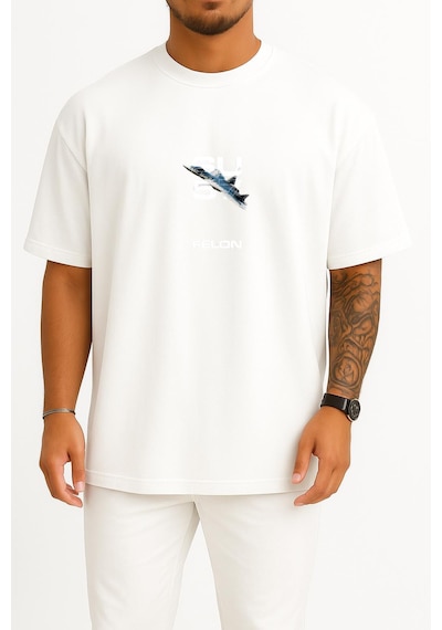 Bahriyeli Collection Oversize Sukhoi-su57 Savaş Uçağı Göğüs Tasarımlı Unisex T-shirt Beyaz