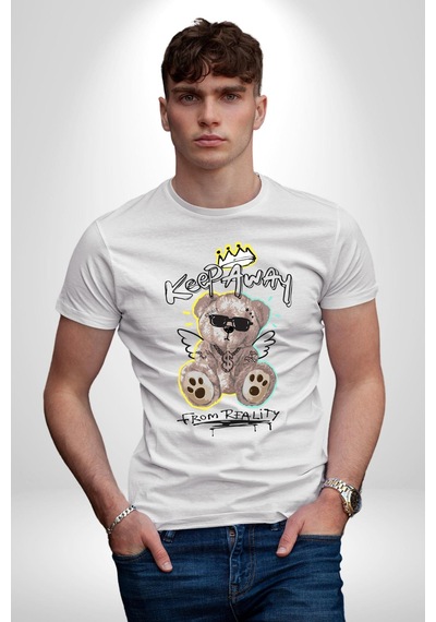 Gerçeklikten Uzak Tutun Unisex Unisex Beyaz Organik Baskılı T-shirt Penye Yüksek Kalite Beyaz