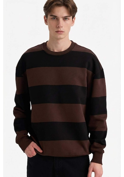 Defacto Boxy Fit Bisiklet Yaka Çizgili Sweatshirt A9066ax25aubn192 Kahve-bn192