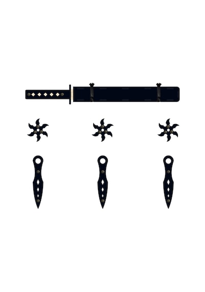 Ahşap Samuray Seti 3 Lü Katana Kılıcı + Kohga + Kunai  Siyah