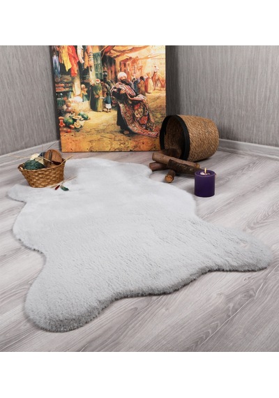 Tavşan Tüyü Dekoratif Ultra Yumuşak Post Peluş Kaymaz Halı Gri