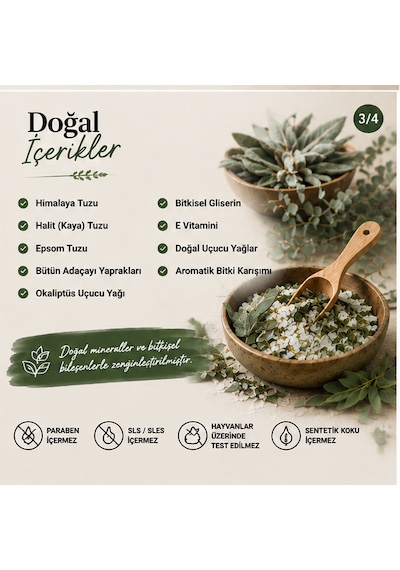 Laborem Natura Okaliptüs & Adaçayı Çok Amaçlı Banyo, Ayak Ve Vücut Tuzu Mineralli Rahatlatıcı Bakım Tuzu 200 Gr