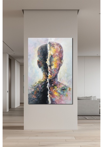 Soyut İnsan Silüeti Baskılı Cam Tablo Renkli Portre Modern Sanat Duvar Dekoru