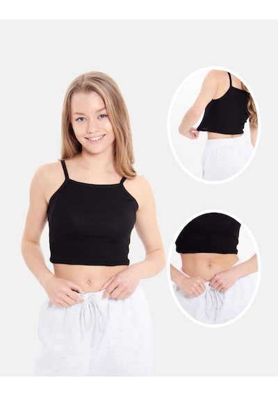 Alya Underwear Kaşkorse Geniş Yaka Askılı Crop Siyah