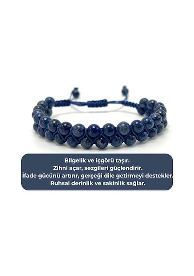 Sertifikalı Lapis Lazuli Çift Sıra Doğal Taş Makrome Bileklik Ayarlanabilir Ölçü Lacivert