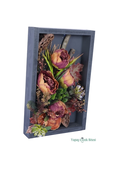 Yapay Çiçek Sitesi Ahşap Çerçeveli Yapay Çiçek Duvar Tablo 25x40 Cm Model 1 Mor