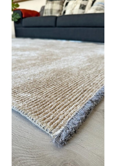 Konya Yıkanabilir Makine Dokuma Modern Çizgili Salon Yolluk Düz Halı Bej