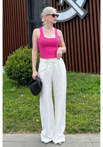 Madmext Ekru Kemerli Bol Paça Pantolon Mg1992-ekru Ekru