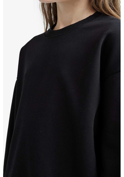 Defacto Kız Çocuk Relax Fit Bisiklet Yaka Slogan Baskılı 2li Sweatshirt E6473a825aubk81 Siyah
