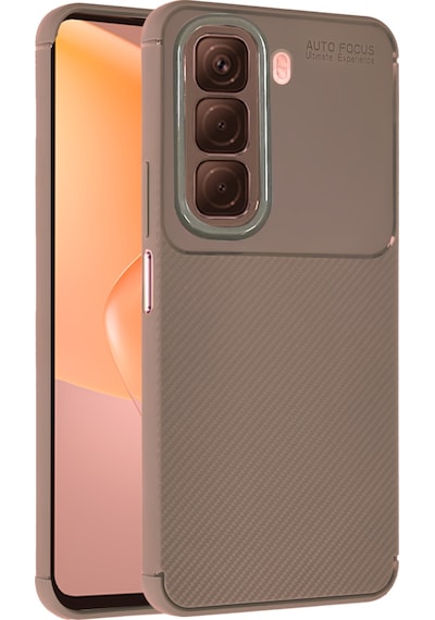 İnfinix Hot 50 Pro Plus 4g Kılıf Karbon Silikon Case Kapak Kahverengi