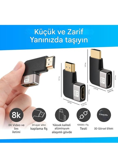 8k Destekli Sağ Açılı Hdmı Dönüştürücü 90 L Tipi Adaptör