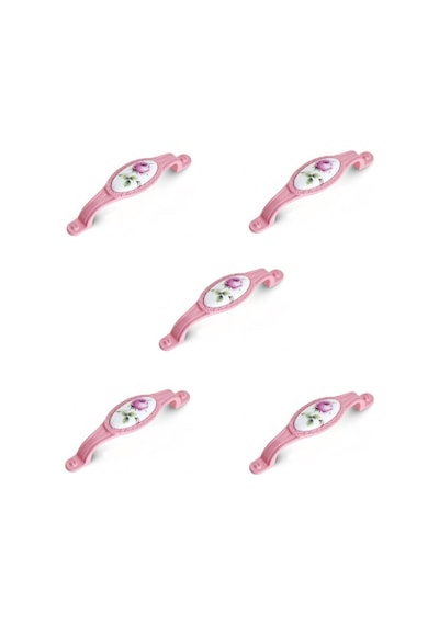 5 Adet Tomurcuk Porselen Mobilya Dolap Kulp 96 Mm Pembe Gül Pembe