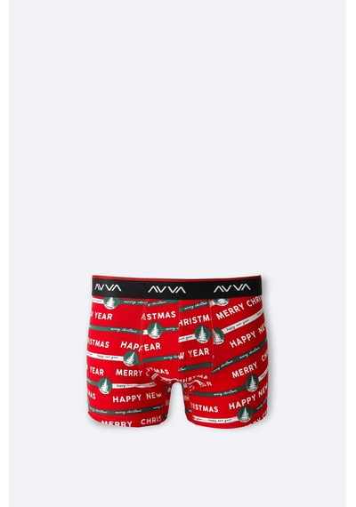 Avva Erkek Kırmızı Yılbaşı Desenli Özel Kutulu Tekli Regular Fit Boxer A42y9523