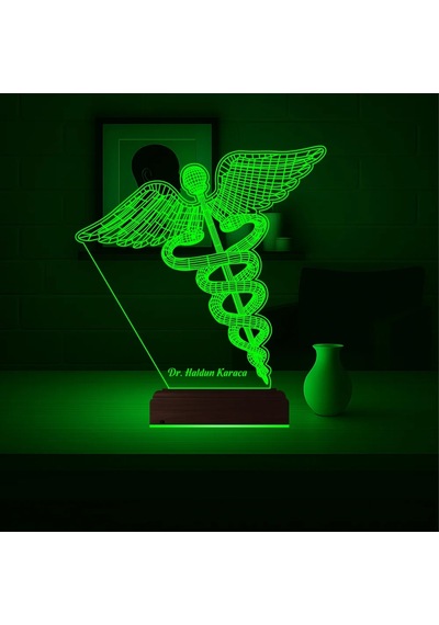 Luvivia Doktora Hediye Tıp Logo Kişiye Özel 3d Lamba - Masa Gece Lambası Şeffaf