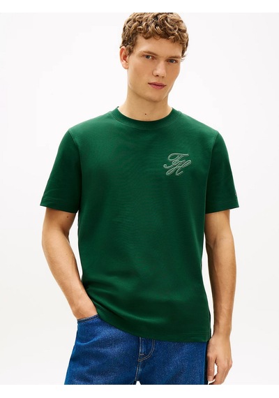 Tommy Hilfiger Mw0mw42391 Script Light Interlock Tee Erkek Tişört Yeşil
