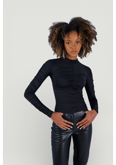 Holly Lolly Drape Detaylı Yarım Balıkçı Draped Bluz Siyah