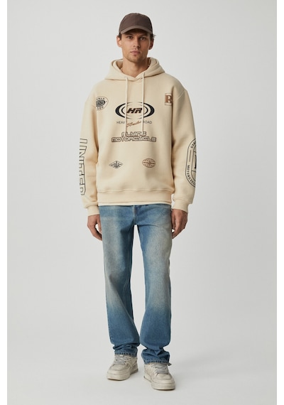 Grimelange Mıles Erkek Kapüşonlu Yumuşacık Oversize Bej Sweatshirt