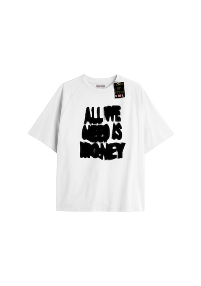 Flood Of Style All We Need Is Money Tshırt Oversıze Baskılı Tee Beyaz