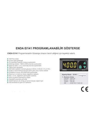 Enda Eı141 Prgramlanabilir Gösterge Eı141-24vac