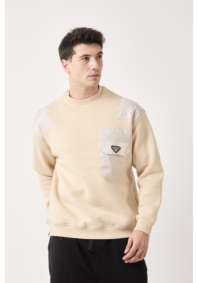 X-4006 Garni Detaylı Üç İplik Şardonlu Sweat Bej