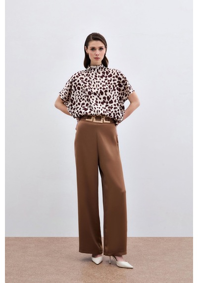 Sateen Yarasa Kol Salaş Bluz - Bej-kahve-135941 Bej-kahve