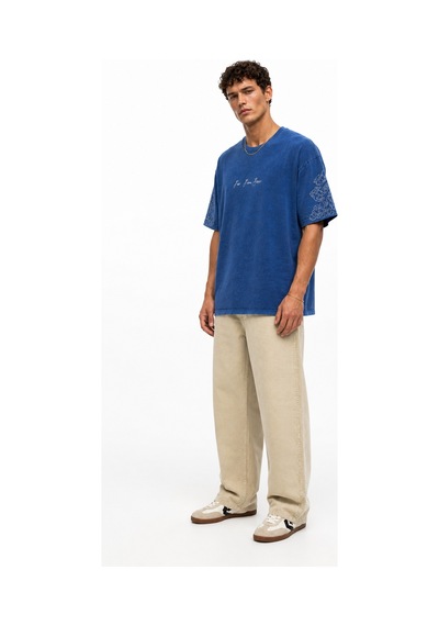 Respire Erkek Far From Basic Yıkamalı Oversize T-shirt Lacivert