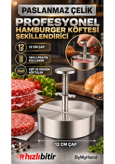 Bymyhand Paslanmaz Çelik Hamburger Ve Köfte Kalıbı Hamburger Press Şekillendirici Pratik Köfte Yapm Metal