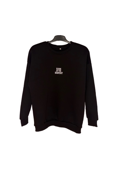 Dark Line Kiss Of The Serpent Sırt Baskılı %100 Pamuk Unisex Siyah Oversize Sweatshirt Siyah