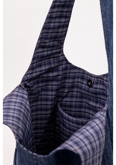 Fabric Craft Bag Denim Omuz Çantası Kadın Lacivert Cepli Astarlı Günlük Çanta 38x32 Cm