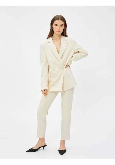 Koton Oversize Blazer Ceket Kruvaze Düğmeli Taş 3sak50091uw 3SAK50091UW080 Taş