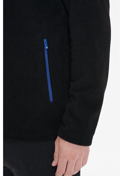 Ac&Co / Altınyıldız Classics Erkek Sıyah Sıcak Tutan Standart Fit Normal Kesim Bato Yaka Çift Fleto Cepli Sweatshirt Polar Siyah